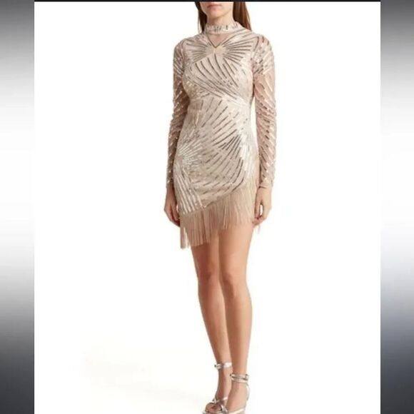 RAGA Dresses & Skirts - RAGA Mason Character Long Sleeve Dress Size XS Champagne with Silver Sequins NWT